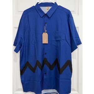 Hardaddy Mens Charlie Brown Zigzag Button Down Shirt Blue Large L NWT